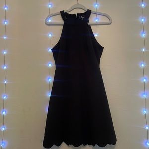 Lulus black high neck lettuce edge dress